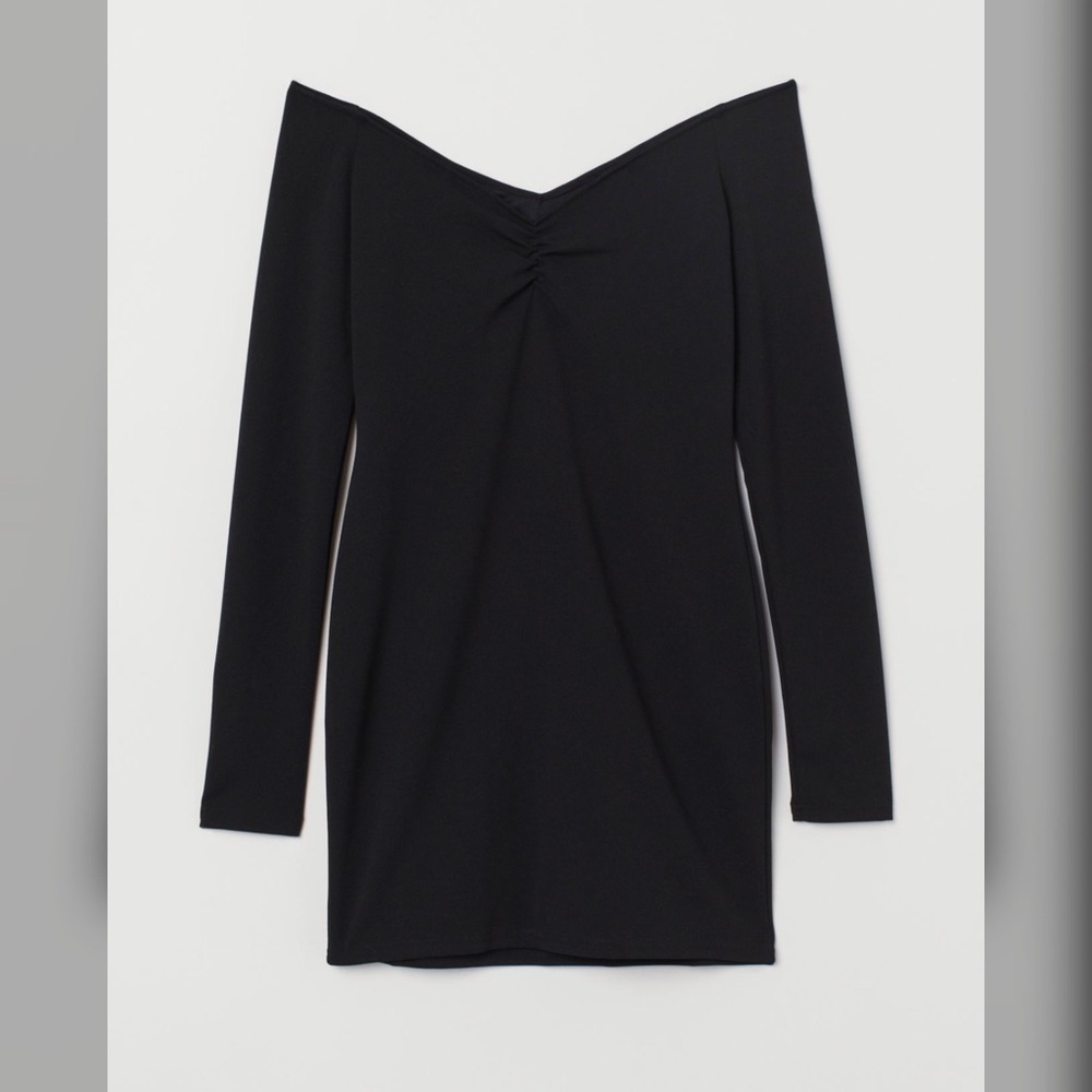 Black V-neck Front And Back Fitted Mini Dress.